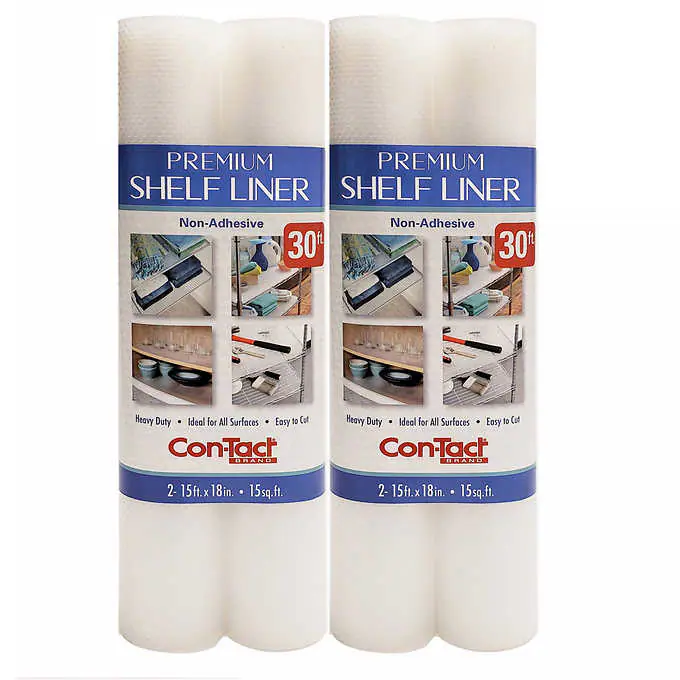 Con-Tact Premier Non-Adhesive Shelf Liner: A durable and waterproof surface protection for your shelf, refrigerator and drawers. It is non-adhesive, easy to clean, remove, and protects surfaces from oil spills and other liquids.